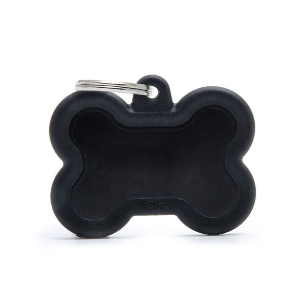 Imagen de Chapita de Información para Perro Personalizada Hueso de Goma Negro
