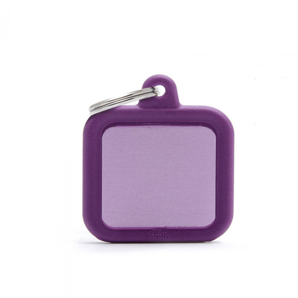 Imagen de Chapita de Información para Perro Personalizada Cuadrado Violeta Goma y Aluminio