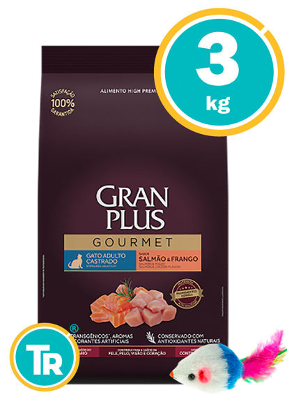 Imagen de GRAN PLUS Cat Adulto Gourmet Castrado Sabor Salmon y Pollo 3Kg + Ratón