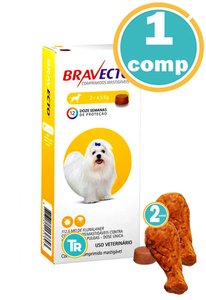 Imagen de PASTILLA ANTIPULGAS Y GARRAPATAS BRAVECTO 112.5 mgrs 2-4.5 KG + Patas de pollo