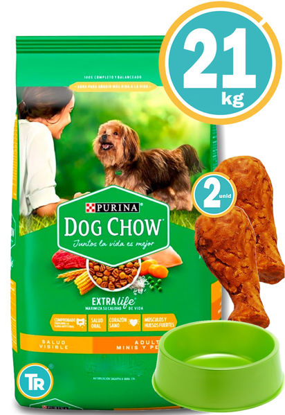 Imagen de DOG CHOW Perro Adulto Raza Pequeñas 21kg + Patas de pollo + Comedero