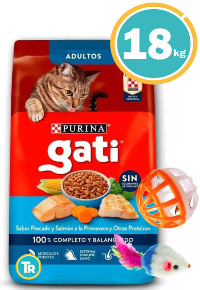 Imagen de GATI Pescado Arroz Y Espinaca 15 + 3 kg + Pelota + Ratón