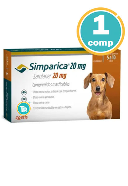 Imagen de PASTILLA ANTIPULGAS Y GARRAPATAS SIMPARICA 20mg 5 a 10 kg 1 comp