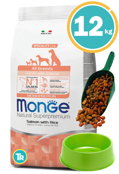 Imagen de MONGE Perro Cachorro Monoproteina Salmon & Rice 12KG + Comedero + Pala