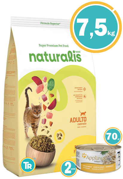 Imagen de NATURALIS Gato Adulto Castrado Pollo y Pavo 7,5kg + Lata