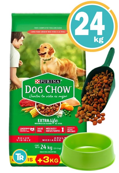 Imagen de DOG CHOW Perro Adulto 21 + 3 Kg + Patas de pollo + Comedero
