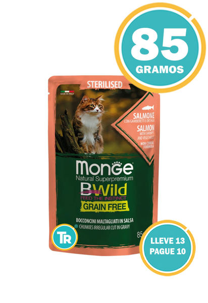 Imagen de SALSA MONGE B-WILD STERILISED SALMON Y VEGETALES 85GR - 13 UNIDADES