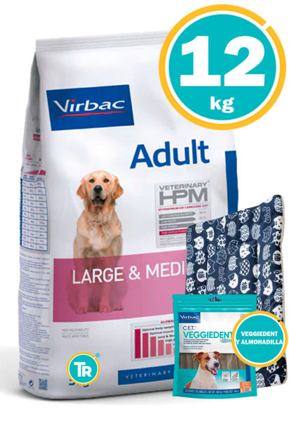 Imagen de HPM Virbac Perro Adulto Raza Mediana y Grande 12kg + Veggiedent + Almohadón