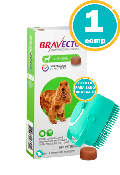 Imagen de PASTILLA ANTIPULGAS Y GARRAPATAS BRAVECTO 500 mg - 10 A 20 KG + Cepillo para baño