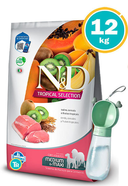 Imagen de NYD TROPICAL PERRO ADULTO  MED/MAXI 10+2KG (CERDO) + botella portátil