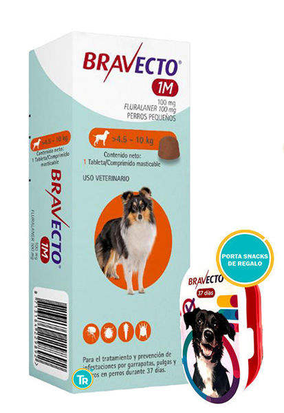 Imagen de COMPRIMIDO PERRO BRAVECTO ANTIPULGAS 4.5 A 10 KG + PORTA SNACK