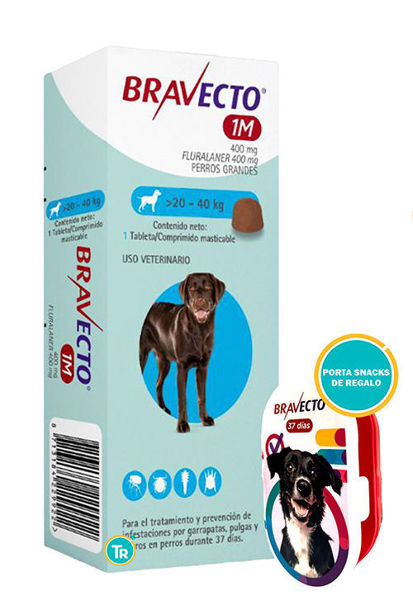 Imagen de COMPRIMIDO PERRO BRAVECTO ANTIPULGAS  20 A  40 KG + PORTA SNACK