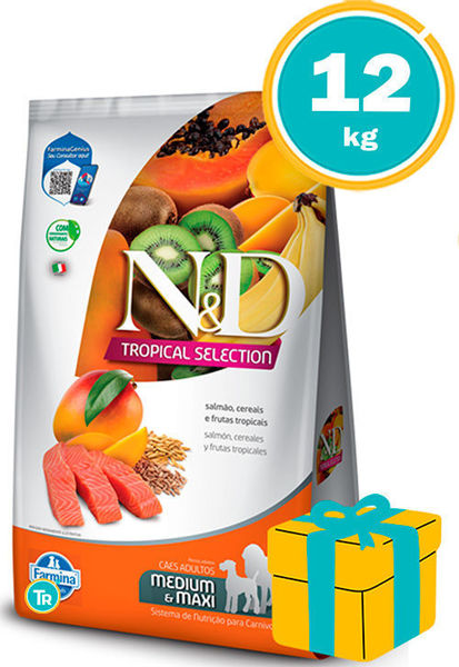 Imagen de ALIMENTO NYD PERRO ADULTO TROPICAL MED/MAXI 12KG (SALMON) + REGALO