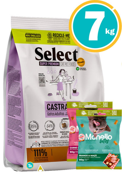 Imagen de SELECT Gatos Castrado 7kg + Snacks