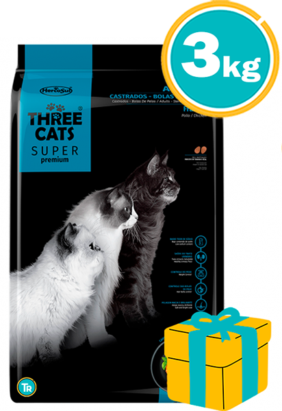 Imagen de THREECATS SUPER PREMIUM BOLA DE PELOS 3KG + REGALO