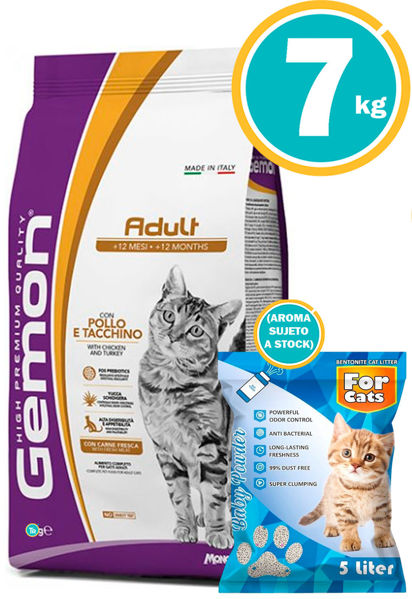 Imagen de GEMON Alimento ADULT CHICKEN Y TURKEY 7KG + Sanitario ForCats 5L