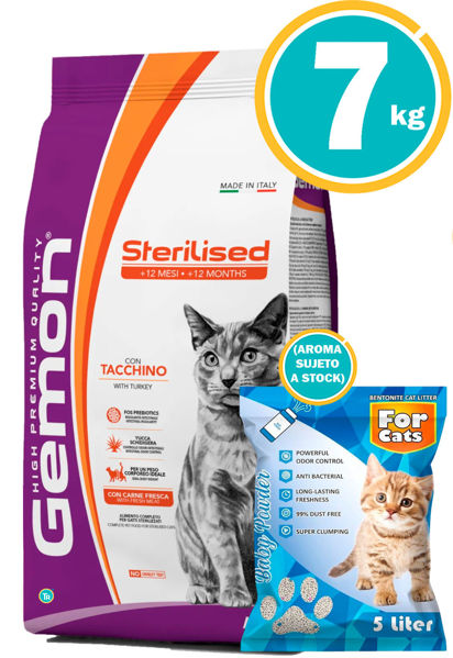 Imagen de GEMON Gato Sterilised Turkey 7kg  + Sanitario For Cats 5L