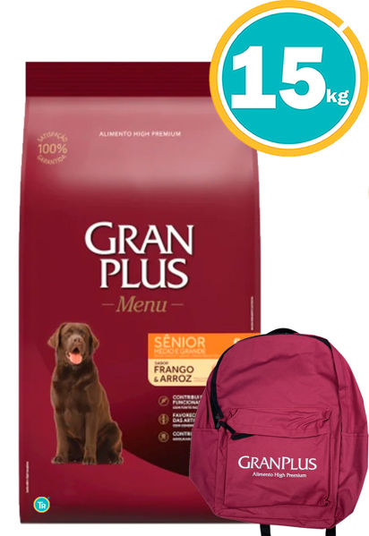 Imagen de GRAN PLUS Perro Senior 15kg Pollo y Arroz + Mochila