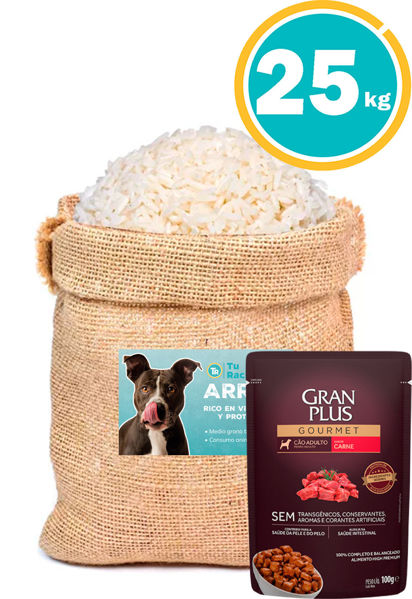 Imagen de Arroz Quebrado 25 kg para Perros y Gatos + Salsa Gran Plus