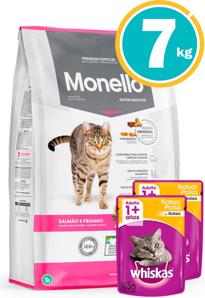 Imagen de MONELLO GATO ADULTO 7KG (SALMON Y POLLO) + Salsa whiskas