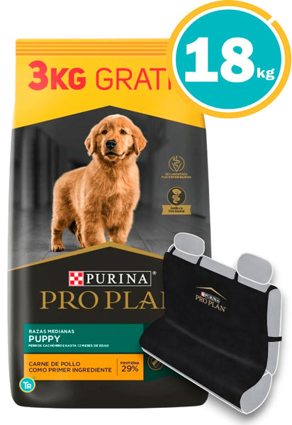 Imagen de PRO PLAN Perro Cachorro Complete Razas Medianas 15 + 3 kg + Cubreasiento Purina