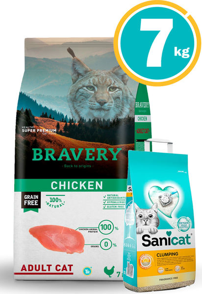 Imagen de BRAVERY GATO ADULTO POLLO 7 KG + Sanicat clumping