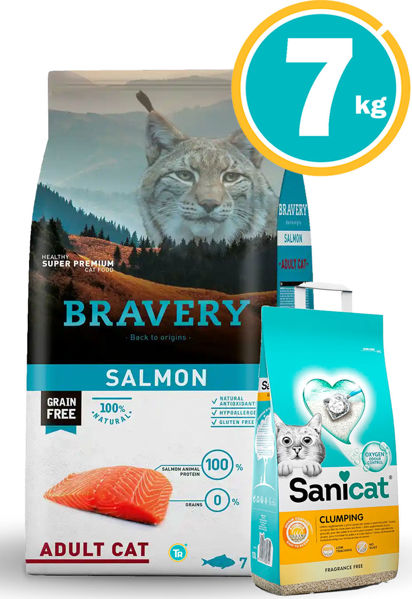 Imagen de BRAVERY Gato Adulto Salmón 7kg + Sanicat Clumping