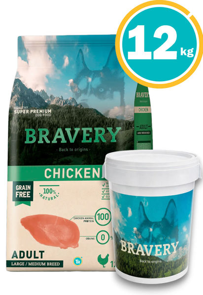 Imagen de Bravery Perro Adulto Med/Gra POLLO 12kg + Contenedor