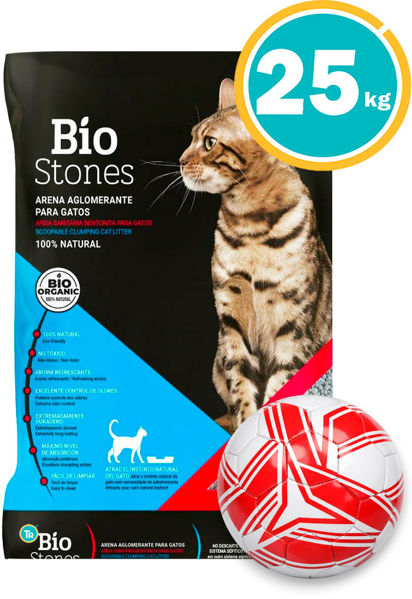 Imagen de Sanitario Aglomerante Bentonita Bio Stones 25kg + Pelota fútbol