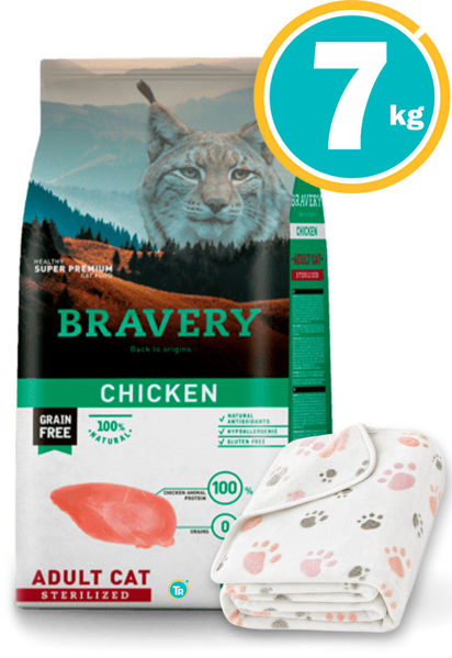 Imagen de BRAVERY Gato Adulto Castrado Pollo 7kg + Manta AlliSandro