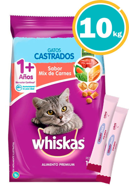 Imagen de Alimento WHISKAS Gato Castrado Mix de Carnes 10 kg + Creamy x2
